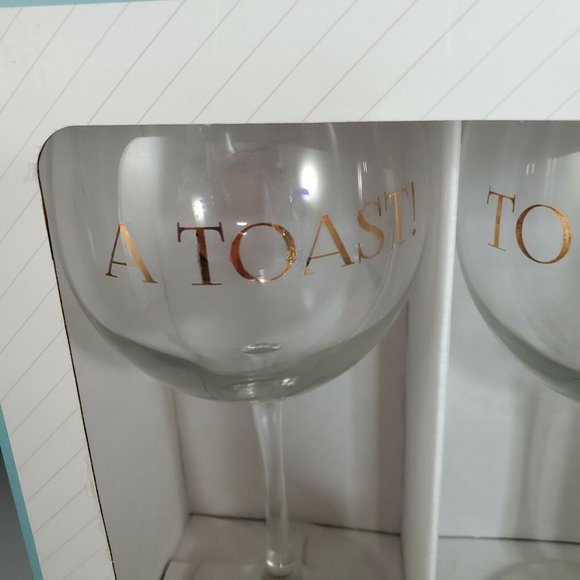 2 Sentiment Wine Glasses a toast to you wedding Glass Mates glassware goblet set - Picture 3 of 8
